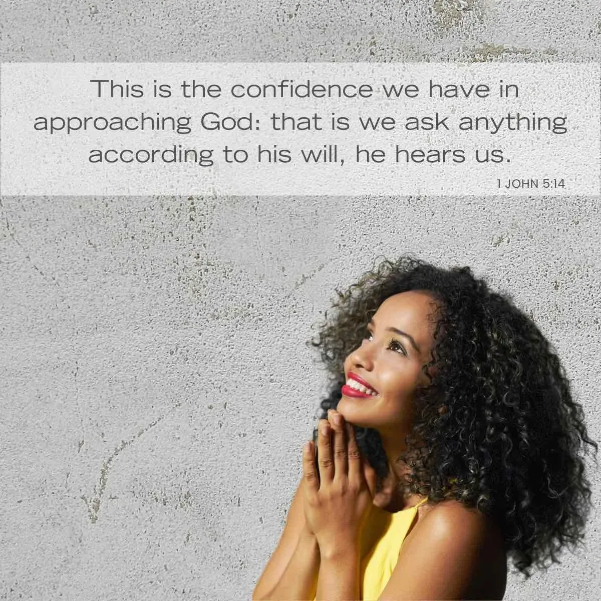 young woman with praying hands looking up — Bible verse about doubt
