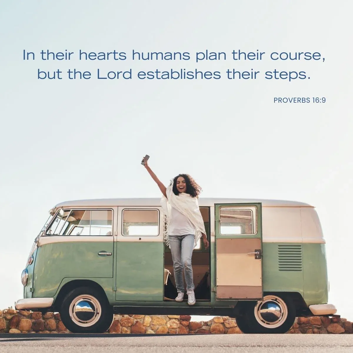 young woman standing on edge of van door — Bible verse about dealing with uncertainty