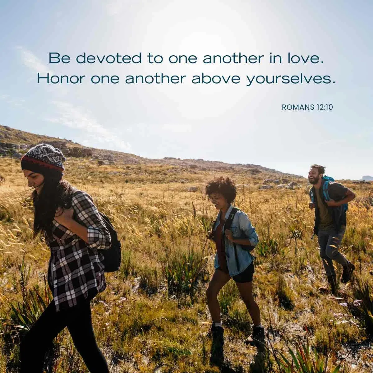 group of friends staying together on hike — Bible verse about kindness