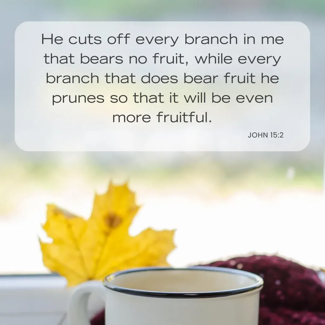 coffee mug, sweater and yellow fall leaf — Bible verse about change