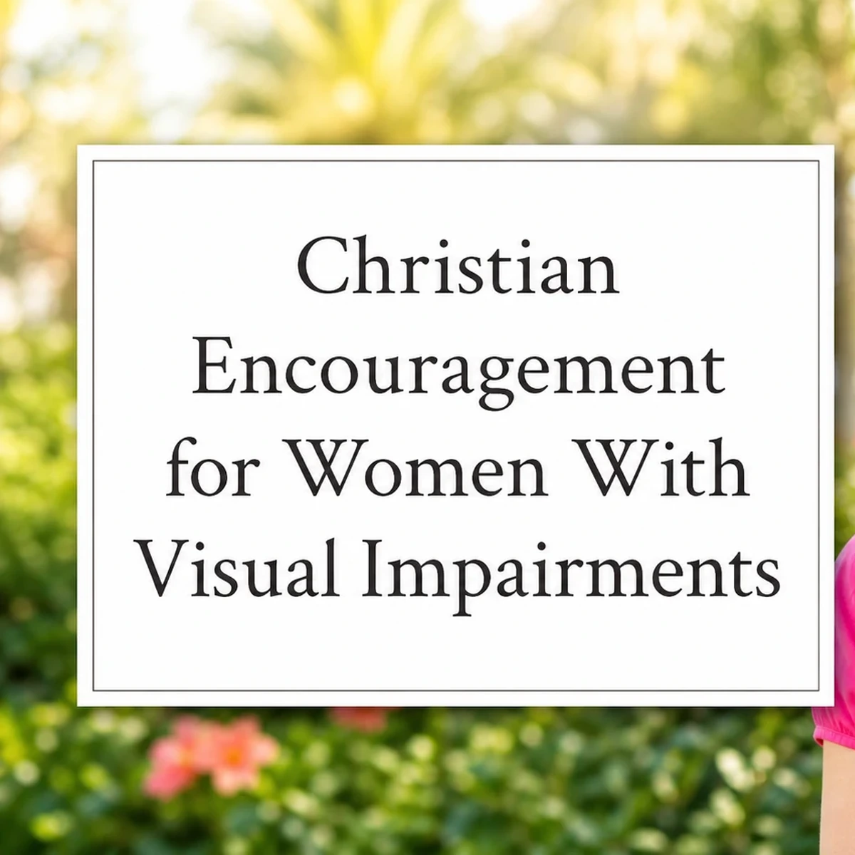 Text sign reading Christian Encouragement for Women With Visual Impairments