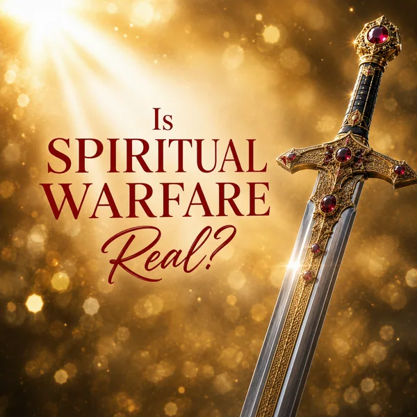 A jeweled sword with red text, 'Is Spiritual Warfare Real?'
