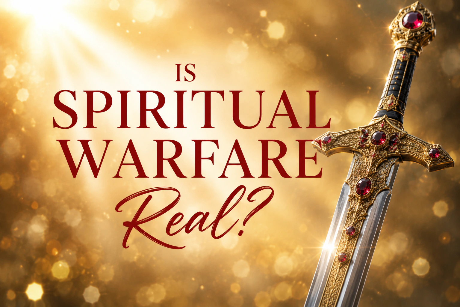 A jeweled sword with red text, 'Is Spiritual Warfare Real?'