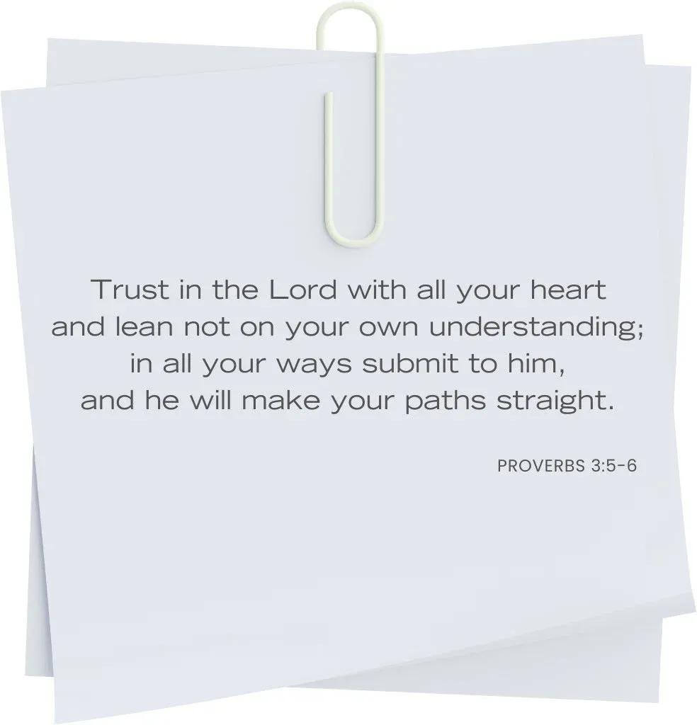 post it note with motivational verse Proverbs 3:5-6
