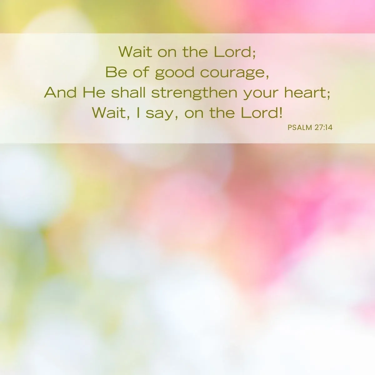 abstract pink and green background with Bible verse - Psalm 27:14